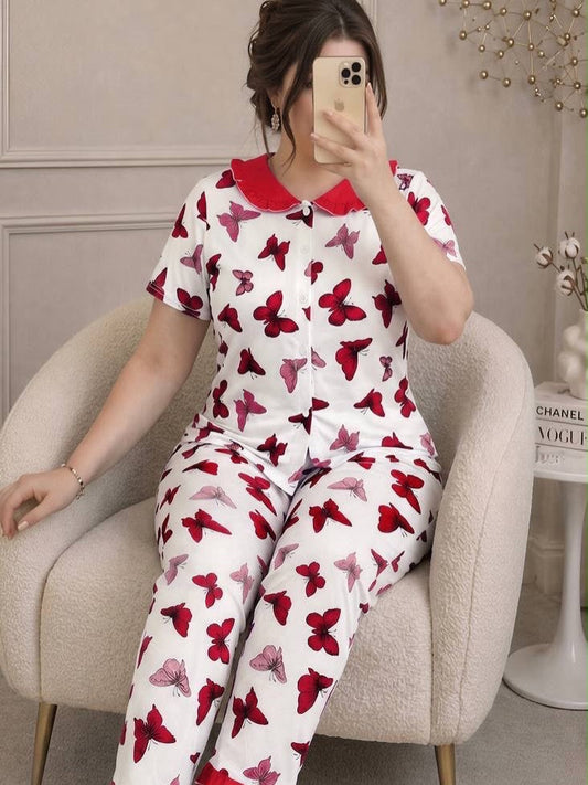 NO1267 women's butterfly print short-sleeve pajama set wholesale - image 1