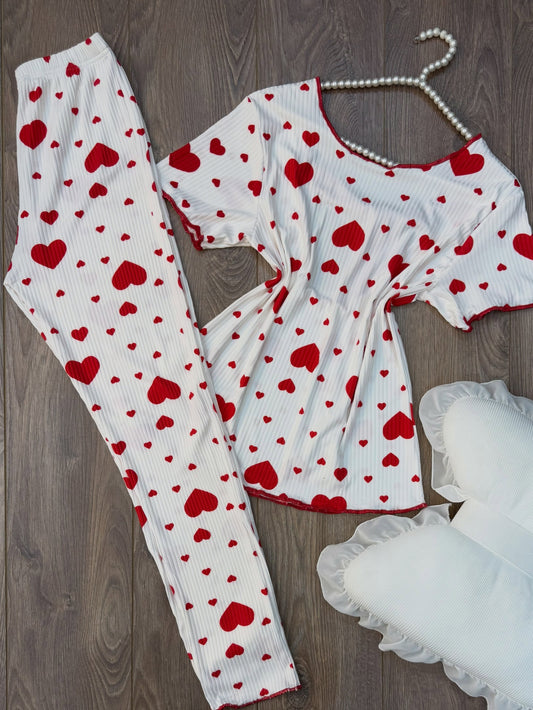 NO1268 women's red heart print short-sleeve pajama set wholesale - image 1