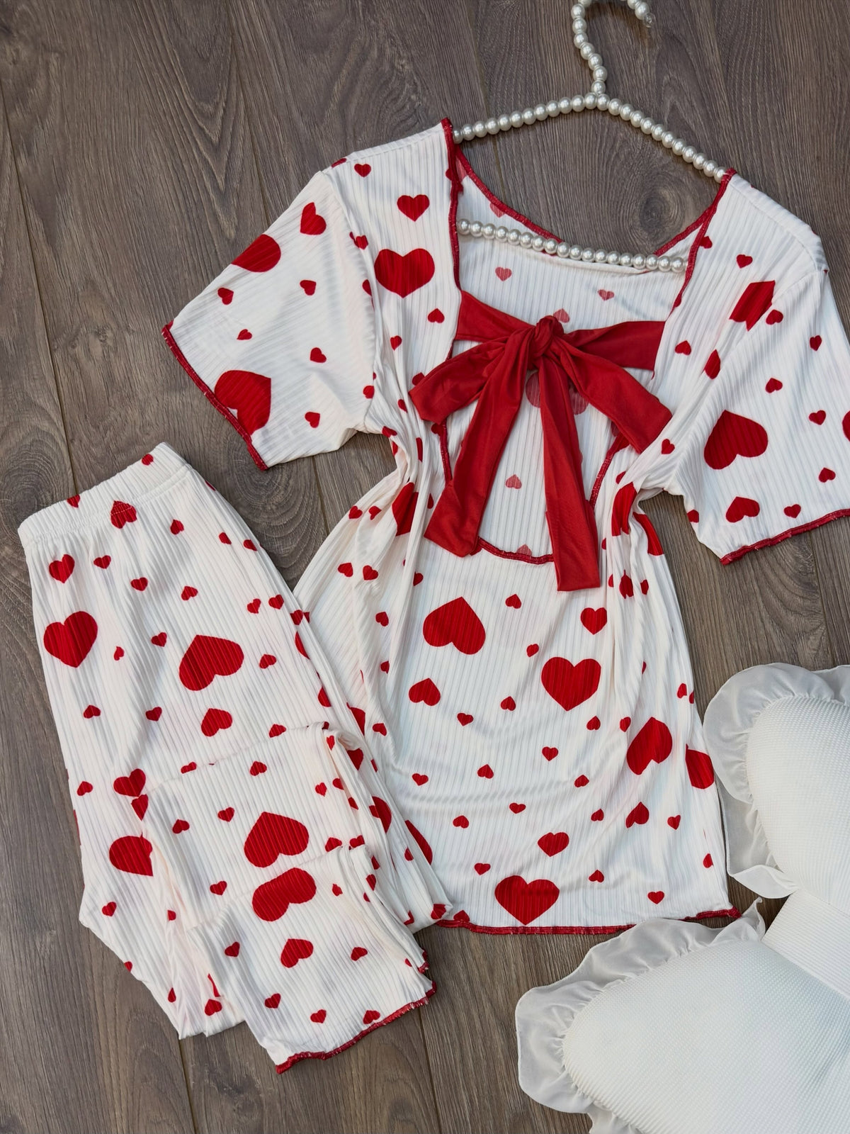 NO1268 women's red heart print short-sleeve pajama set wholesale - image 2