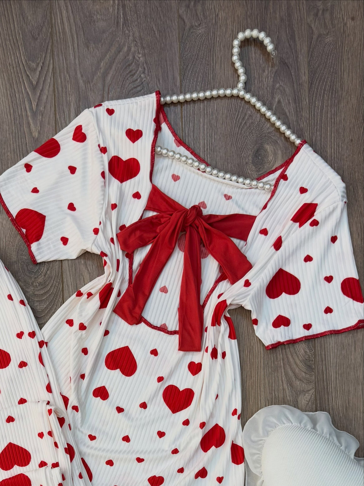 NO1268 women's red heart print short-sleeve pajama set wholesale - image 3