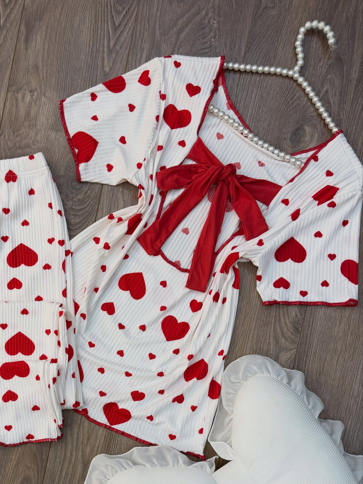 NO1268 women's red heart print short-sleeve pajama set wholesale - image 4