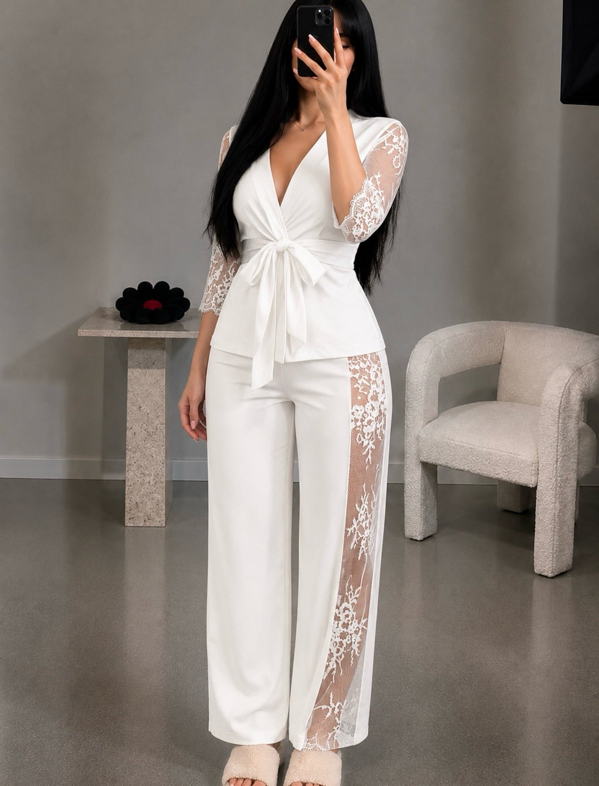 NO1269 women's lace wrap top loungewear set wholesale - image 1