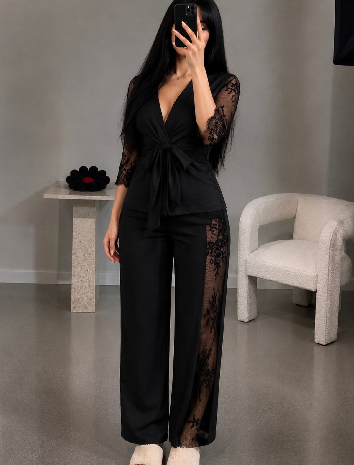 NO1269 women's lace wrap top loungewear set wholesale - image 2