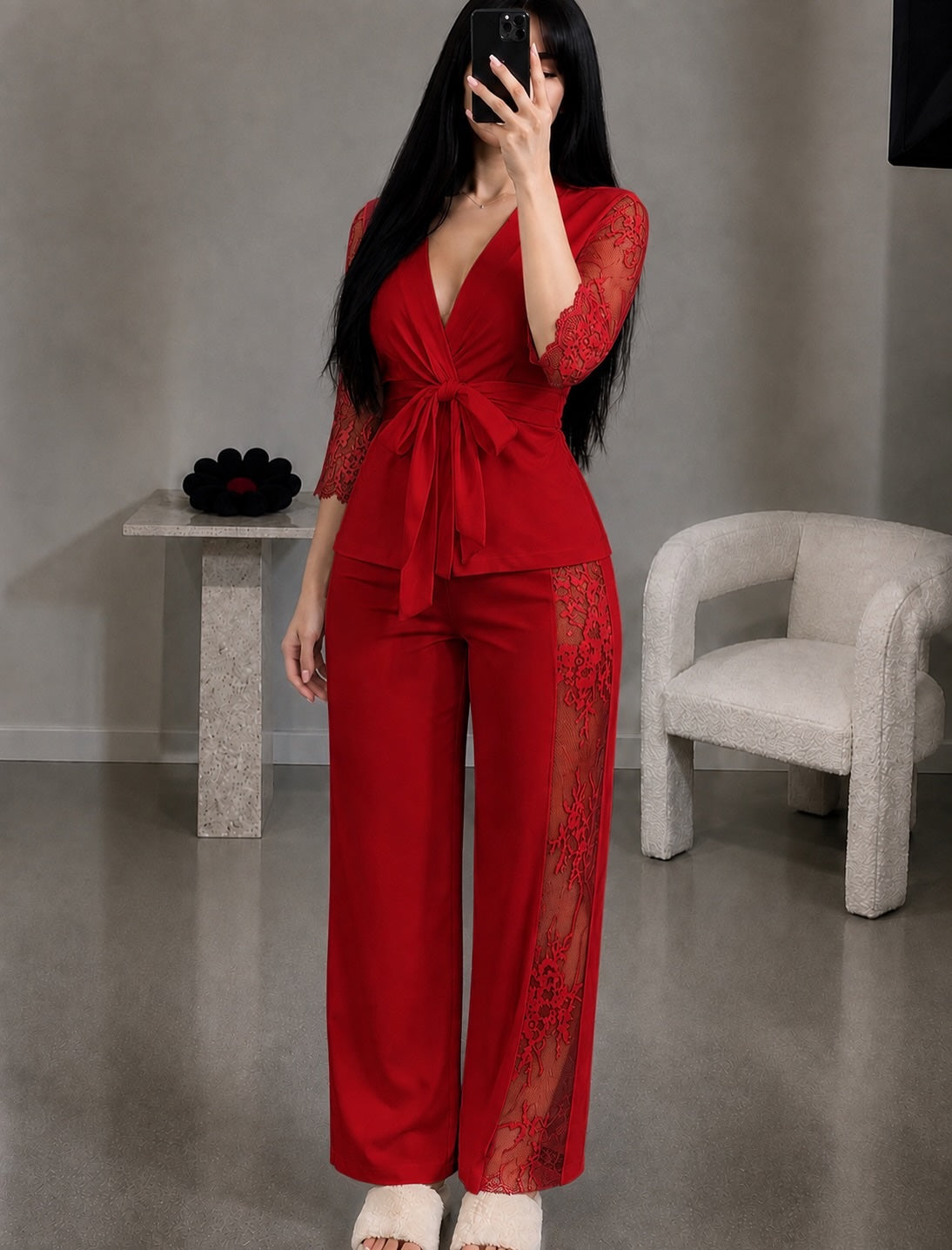 NO1269 women's lace wrap top loungewear set wholesale - image 3