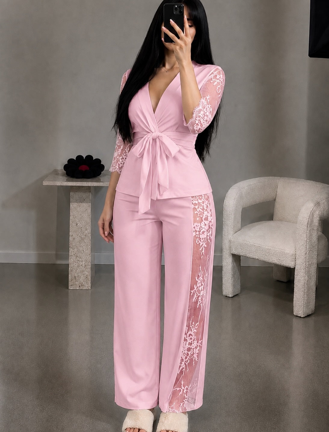 NO1269 women's lace wrap top loungewear set wholesale - image 4