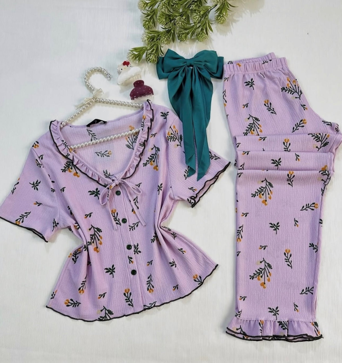 NO1270 women's floral print short-sleeve pajama set wholesale - image 1