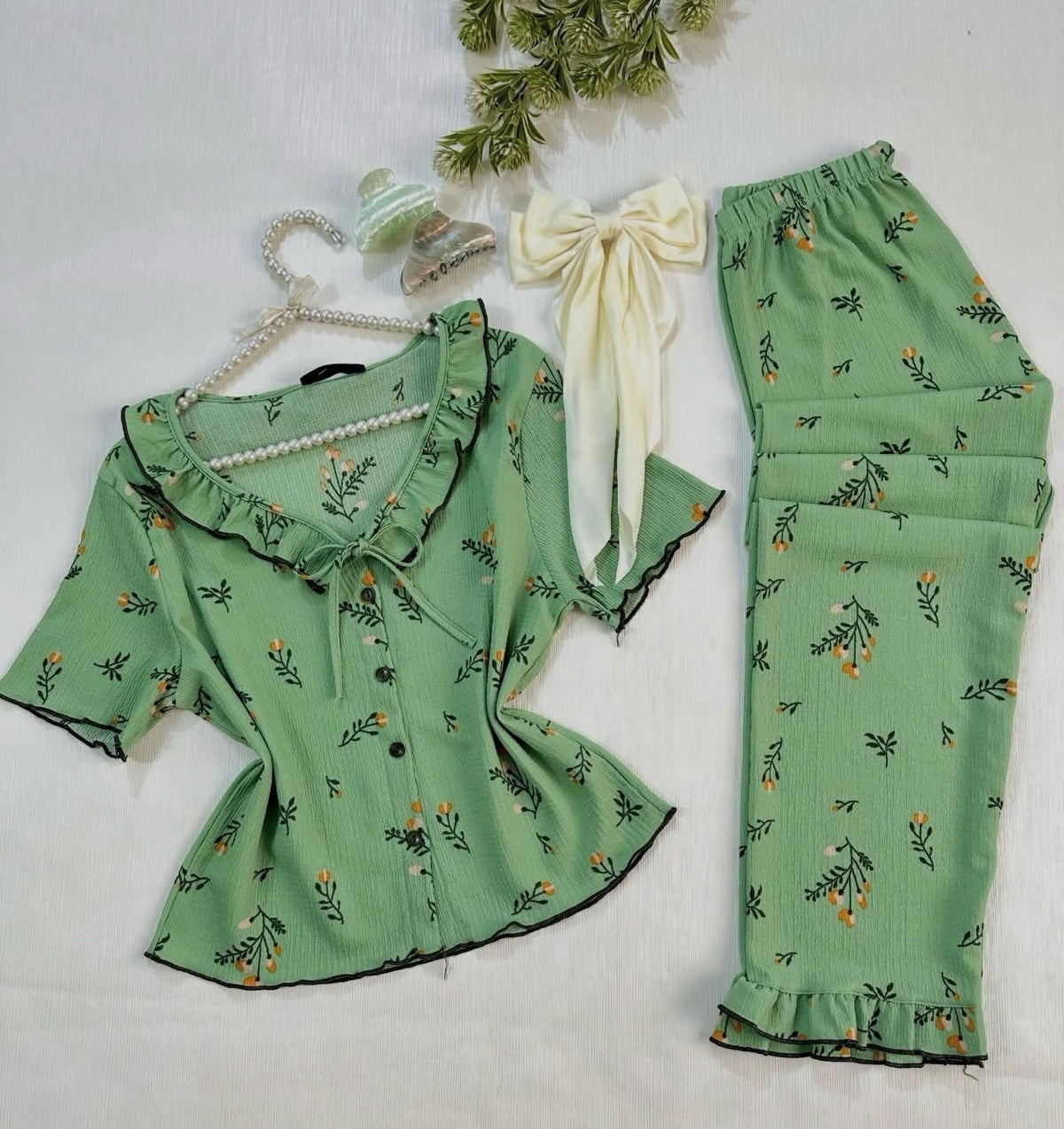 NO1270 women's floral print short-sleeve pajama set wholesale - image 2