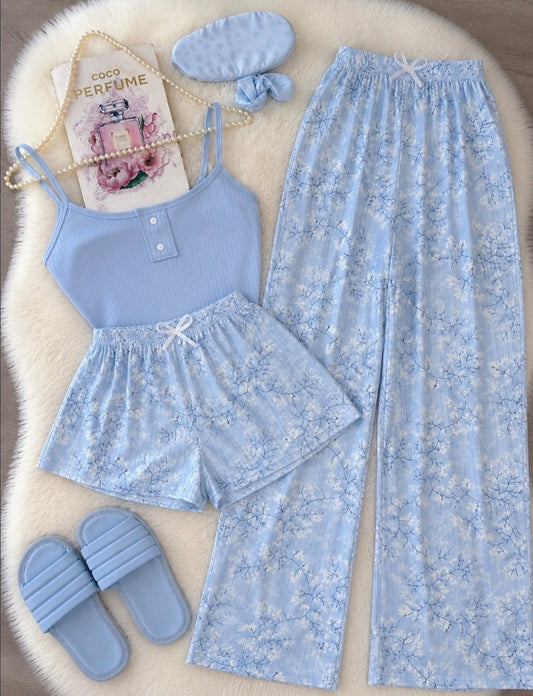NO1278 women's floral 3-piece camisole pajama set wholesale - image 1