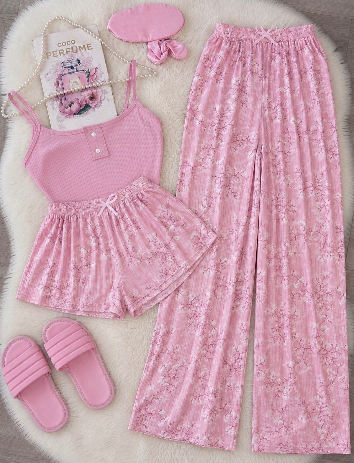 NO1278 women's floral 3-piece camisole pajama set wholesale - image 2