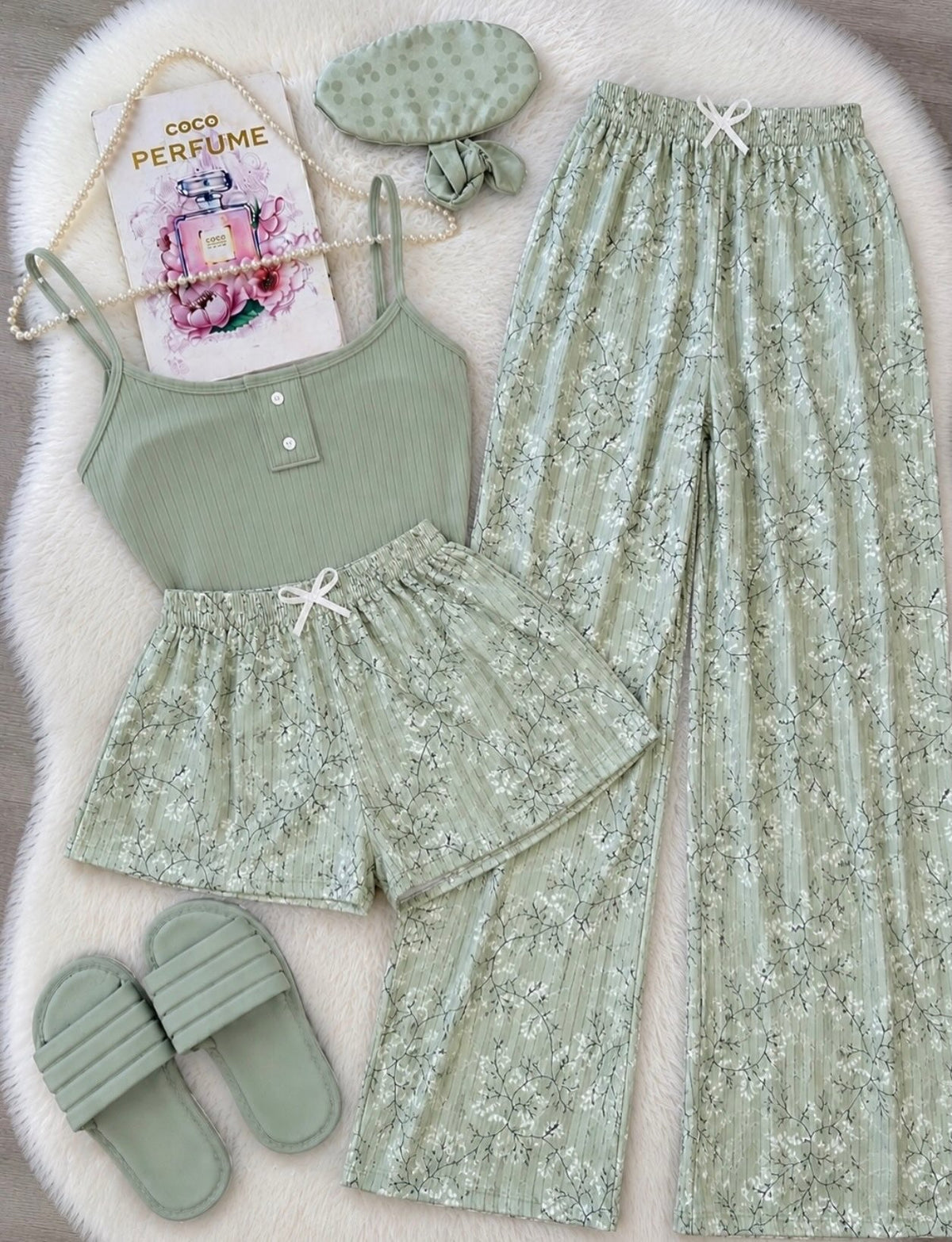 NO1278 women's floral 3-piece camisole pajama set wholesale - image 4