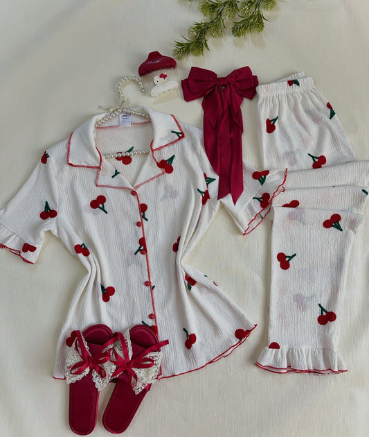NO1280 women's cherry print short-sleeve pajama set wholesale - image 1