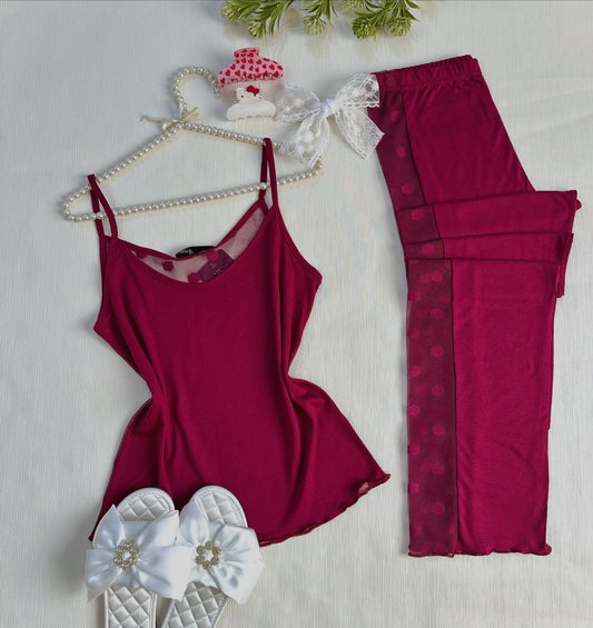 NO1281 women's sheer panel camisole loungewear set wholesale - image 1
