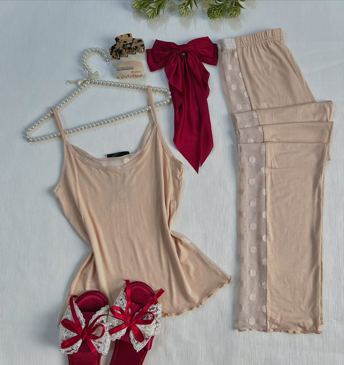 NO1281 women's sheer panel camisole loungewear set wholesale - image 2