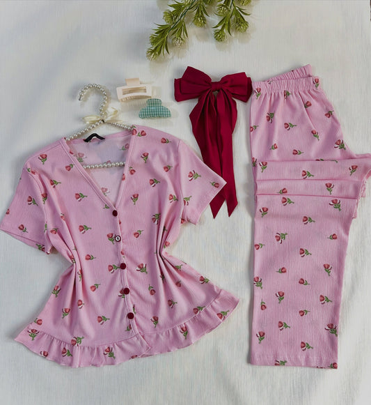 NO1283 women's tulip print button pajama set wholesale - image 1