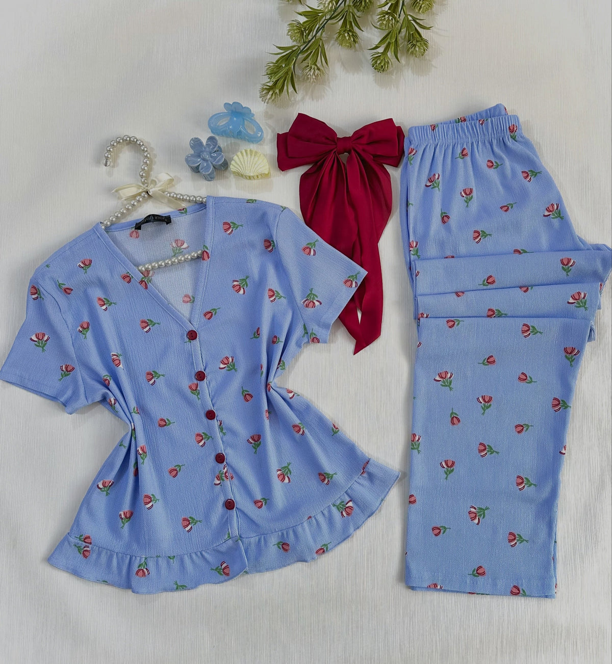 NO1283 women's tulip print button pajama set wholesale - image 2