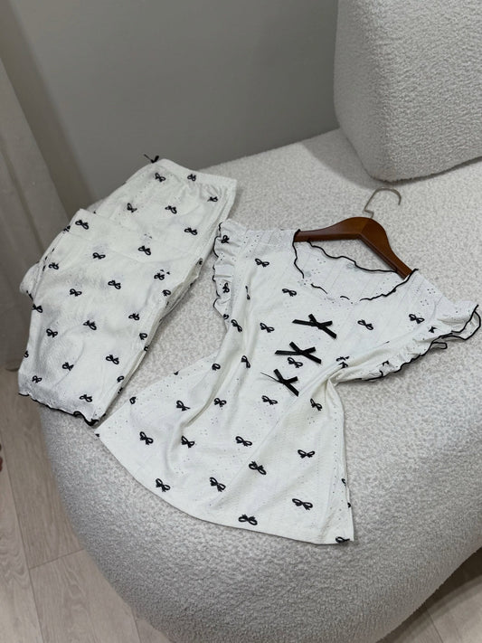 NO1284 women's bow print short-sleeve pajama set wholesale - image 1