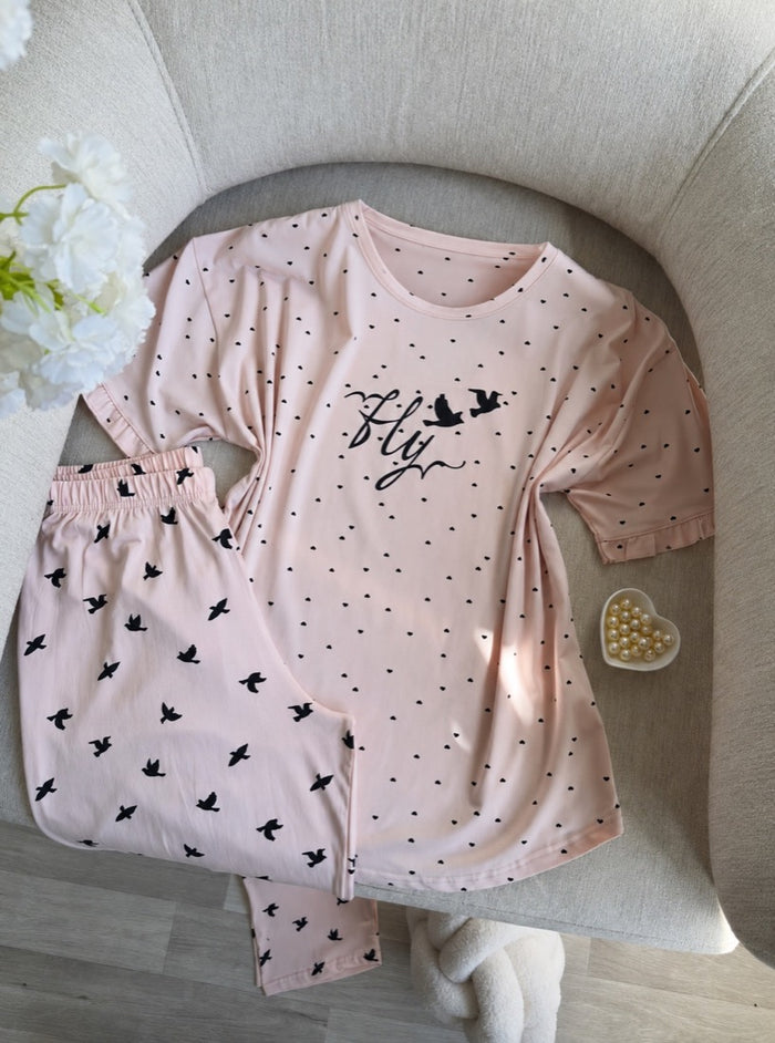 Printed Short-Sleeve Pyjama Set | 1252