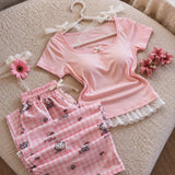 Lace-Trim Top & Check Pyjama Set — image 1