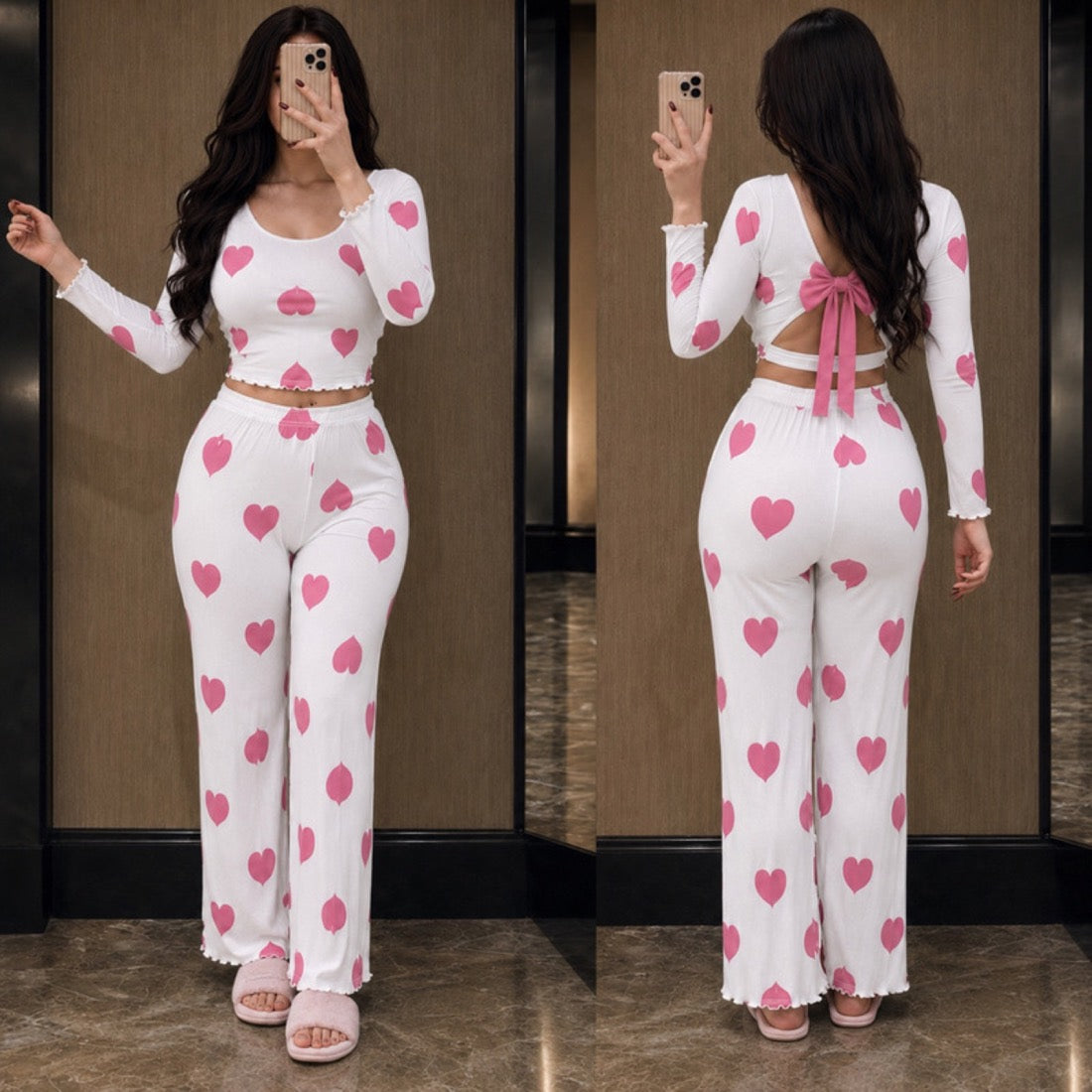 NO1257 women's heart print loungewear set wholesale - image 1