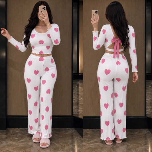 NO1257 women's heart print loungewear set wholesale - image 1