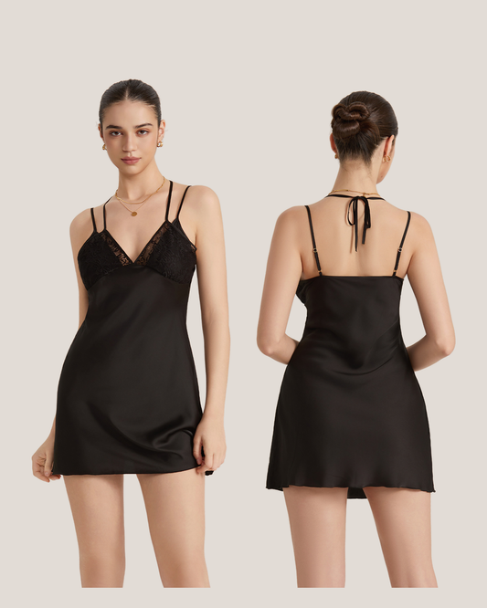 Lace-Trim Satin Mini Nightgown
