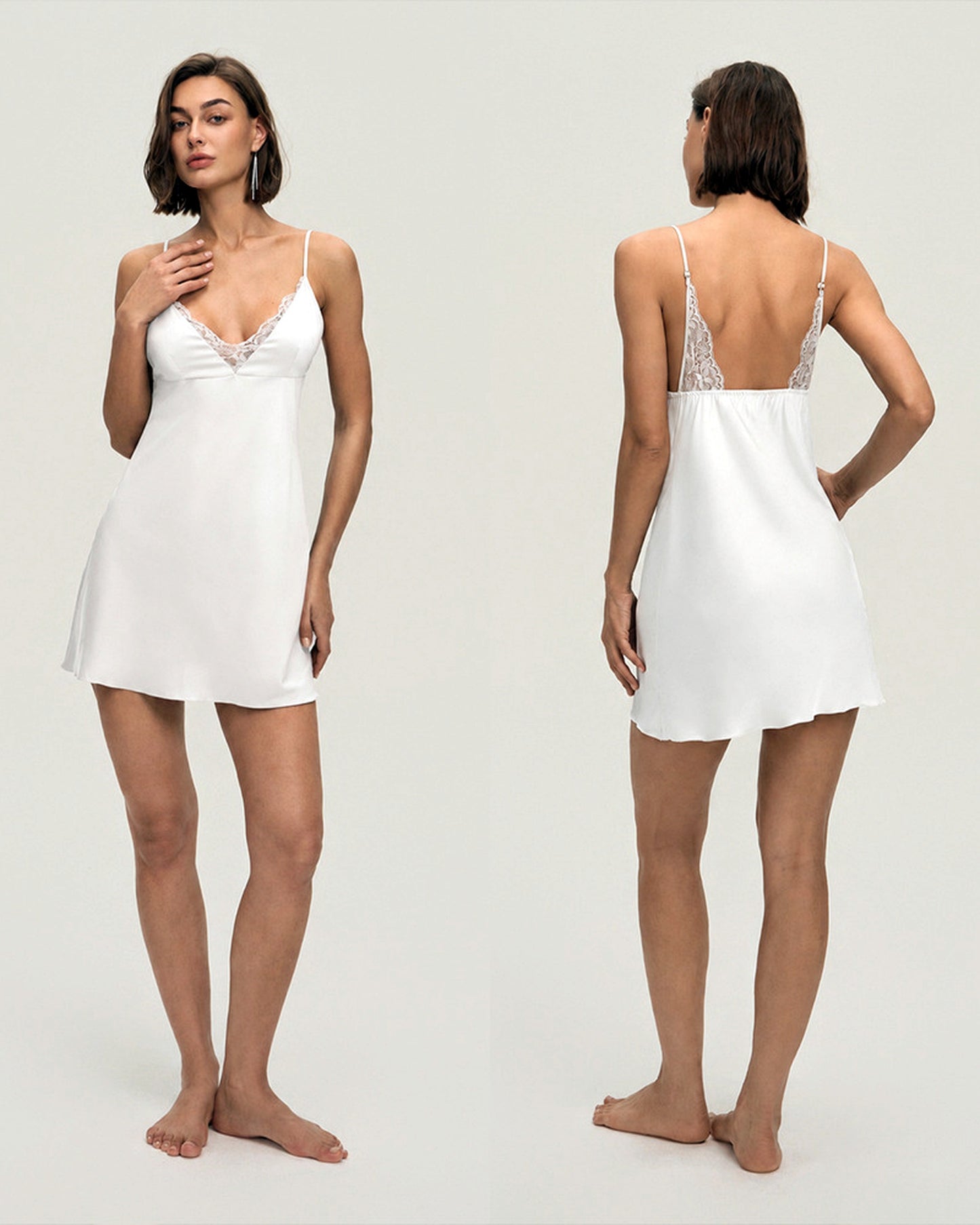 Lace V-Neck Satin Slip Nightdress