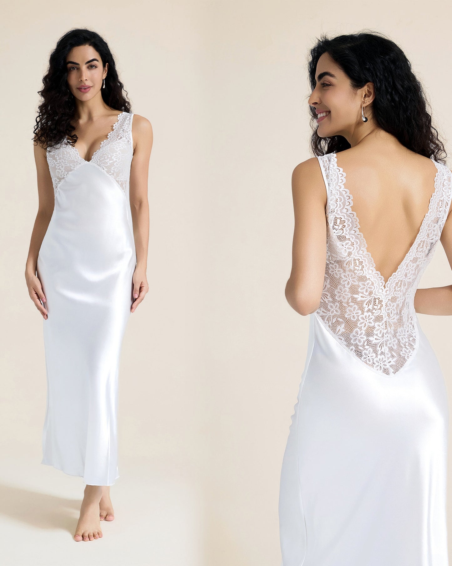 Lace Back Satin Slip Nightdress