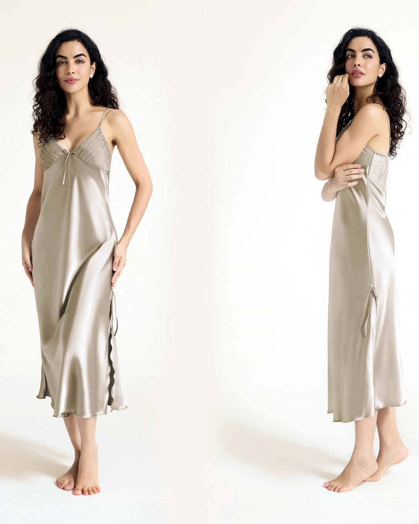 Side-Slit Longline Satin Slip Nightdress